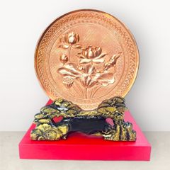Tranh hoa sen để bàn đồng đỏ DK 20cm - Quà tặng hoa sen