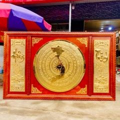 Tranh trống đồng bằng đồng vàng mạ vàng 24k khung gụ KT 2m55x1m55