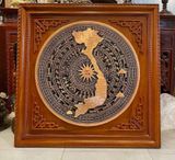Tranh trống đồng bằng đồng đỏ mặt trống đúc có bản đồ khung hương KT 95x95cm