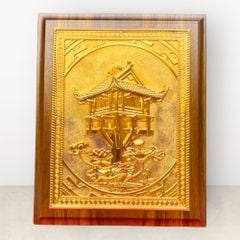 Tranh Chùa Một Cột mạ vàng 24k kích thước 20x25cm - Tranh quà tặng Đồng Đông Sơn