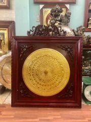 Tranh trống đồng đông sơn đúc nổi dát vàng 24k | tranh trống đồng khung dơi KT 117x117cm