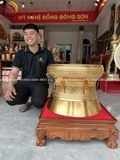 Quả trống ngọc lũ đúc đồng đỏ đường kính 50cm dát vàng 24k - Trống đồng Ngọc Lũ đúc nổi