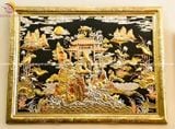 Tranh cá chép vượt vũ môn đồng vàng dát vàng bạc khung đồng KT 1m5x90cm