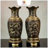 Lọ hoa thờ chạm Tứ linh bằng đồng vàng 2 công nghệ 42cm