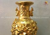 Đôi lọ hoa mẫu đơn cá chép bằng đồng mạ vàng 24k cao 30cm
