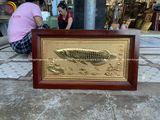 Tranh niên niên hữu dư bằng đồng vàng mạ vàng 24k KT 38x68cm