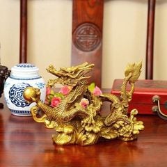 Tượng Rồng đồng vàng cao 12cm, ngang 8cm, dài 19cm, nặng 0,9kg - Đồng Đông Sơn