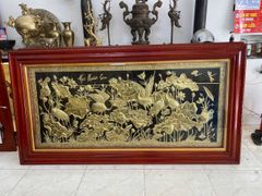 Tranh sen hạc bằng đồng vàng KT 170x90cm
