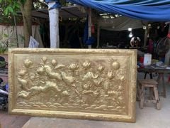 Tranh hoa sen đồng vàng giả cổ KT 1m97x1m07 khung đồng