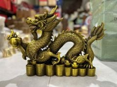 Tượng Rồng vảy tiền đế tiền đồng vàng cao 32cm, dài 47cm, ngang 12cm, nặng 7,5kg  - Đồng Đông Sơn