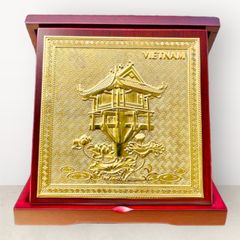 Tranh Chùa Một Cột bàng đồng vàng kích thước 23cm - Tranh quà tặng Đồng Đông Sơn