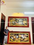 Tranh sen hạc đồng đỏ dát vàng bạc KT 2m3x1m2