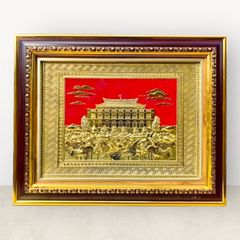 Tranh Bến Nhà Rồng - bảo tàng HCM nền đỏ KT28x34cm - Tranh quà tặng Đồng Đông Sơn