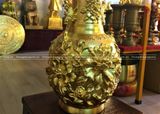 Đôi lọ hoa mẫu đơn cá chép bằng đồng mạ vàng 24k cao 30cm