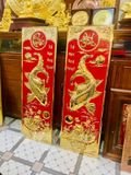 Tranh lý ngư vọng nguyệt bằng đồng vàng mạ 24k KT 1m27x41cm