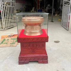 Quả trống đúc đồng đỏ đường kính 40cm phớt hồng đôn cao - Trống đồng Ngọc Lũ đúc nổi