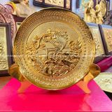Tranh đĩa cá vượt vũ môn bằng đồng vàng mạ vàng 24k đk 19cm