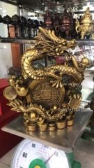 Tượng Rồng cuộn tiền đồng vàng cao 40cm - Đồng Đông Sơn