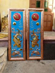 Tranh lý ngư vọng nguyệt đồng vàng dát vàng bạc 1mx40cm khung đồng