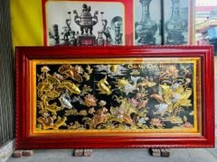 Tranh cửu ngư quần hội đồng vàng dát vàng bạc kích thước 2m3x1m2