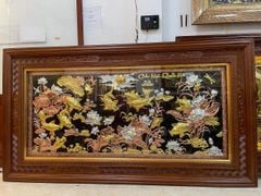 Tranh cửu ngư quần hội đồng vàng dát vàng bạc KT 2m31x1m27