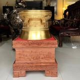Quả trống ngọc lũ đúc đồng đỏ đường kính 40cm dát vàng 24k đôn cao - Trống đồng Ngọc Lũ đúc nổi