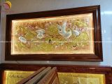 Tranh sen hạc đồng vàng dát điểm vàng bạc nền hồng 2m3x1m2