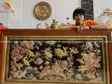 Tranh cửu ngư quần hội đồng đỏ dát vàng bạc 1m7x90cm