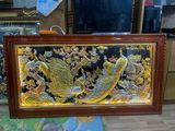 Tranh ngọc đường phú quý đồng vàng dát vàng bạc KT 1m7x90cm khung xoắn