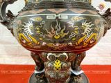 Bộ ngũ sự đồng đỏ khảm ngũ sắc - Song Long Chầu Nguyệt KT 60cm (Hàng cao cấp)