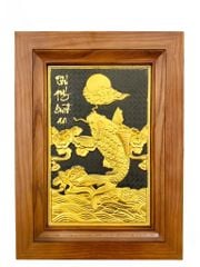 Tranh cá vượt vũ môn đồng vàng mạ 24k KT 28x38cm