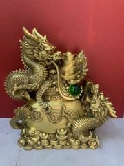 Tượng Rồng song long nhả ngọc đồng vàng cao 30cm, ngang 29cm, nặng 4,6Kg - Đồng Đông Sơn