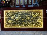 Tranh sen hạc bằng đồng vàng giả cổ KT 1m7x90cm