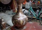 Lọ hoa củ tỏi bằng đồng khảm ngũ sắc cao 48cm