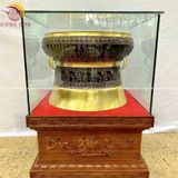 Quả trống đúc đồng đỏ đường kính 40cm dát vàng 24k và làm màu - Trống đồng Ngọc Lũ đúc nổi