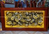 Tranh bát hạc quần sen đồng vàng dát vàng bạc 1m7x90cm