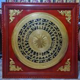 Tranh trống đồng mặt trống đồng vàng dát vàng vẽ nền KT 95x95cm