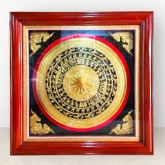 Tranh trống đồng bằng đồng vàng gò dát vàng KT 90x90cm mẫu 3