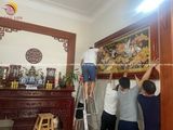 Tranh sen hạc bằng đồng đỏ dát vàng bạc KT 2m3x1m2