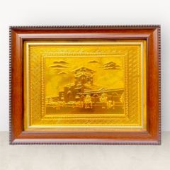 Tranh chợ Bến Thành mạ vàng 24k KT28x34cm - Tranh quà tặng Đồng Đông Sơn