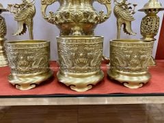 Bộ ba bát hương đồng màu vàng mộc 1 bát 18cm + 2 bát 16 cm
