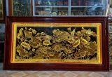 Tranh sen hạc bằng đồng vàng dát vàng KT 2m3x1m2