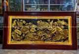 Tranh sen hạc bằng đồng vàng dát vàng KT 2m3x1m2