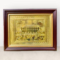 Tranh Bến Nhà Rồng - bảo tàng HCM nền vàng KT28x34cm - Tranh quà tặng Đồng Đông Sơn
