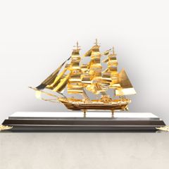 Mô thuyền buồm bằng đồng mạ vàng 24K KT 31cm (Mẫu 12) - Quà tặng