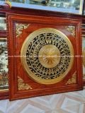 Tranh trống đồng vàng dát vàng vẽ nền khung gỗ hương KT 1m2x1m2