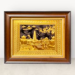 Tranh Tháp Phổ Minh thế kỉ XIV nền đen mạ vàng 24k KT28x34cm - Tranh quà tặng Đồng Đông Sơn