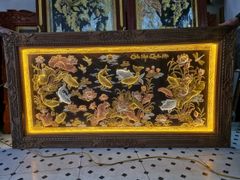 Tranh cửu ngư quần hội đồng đỏ dát vàng bạc khung đục KT 1m7x90cm