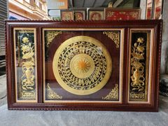 Tranh trống đồng lục bình hoa sen dát vàng KT 1m97x1m07
