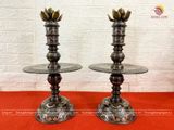 Bộ ngũ sự đồng đỏ khảm ngũ sắc - Song Long Chầu Nguyệt KT 60cm (Hàng cao cấp)